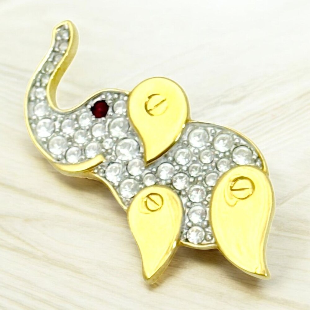 Vintage Monet Small Gold Tone Elephant Brooch w/Rhinestones
